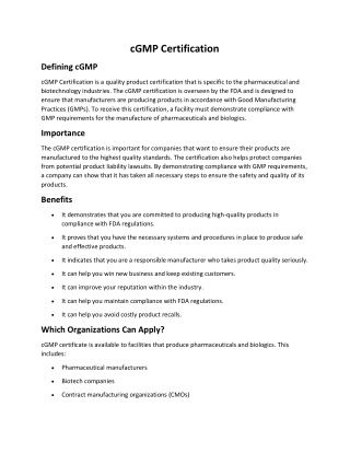 cgmp certification