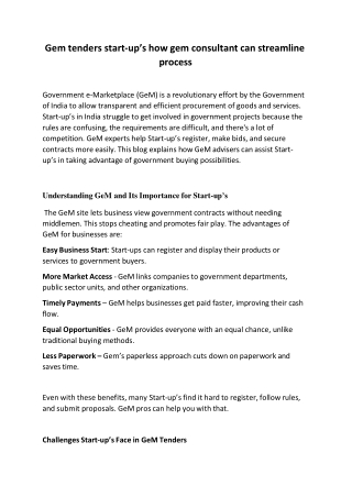 Gem tenders start-up’s how gem consultant can streamline process