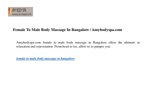 Female To Male Body Massage In Bangalore | Amybodyspa.com