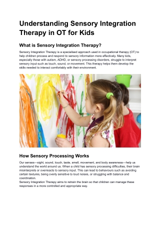 Understanding Sensory Integration Therapy in OT for Kids