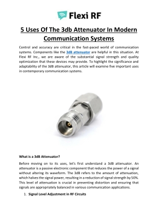 5 Uses Of The 3db Attenuator In Modern Communication Systems