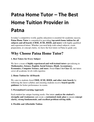 Patna Home Tutor