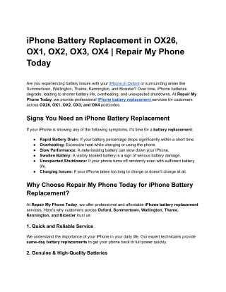 iPhone Battery Replacement in OX26, OX1, OX2, OX3, OX4 _ Repair My Phone Today