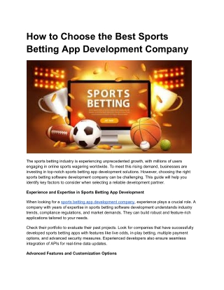 How to Choose the Best Sports Betting App Development Company