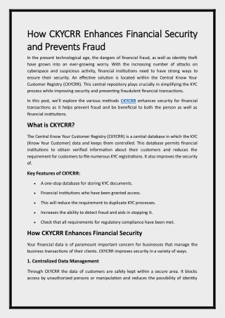 How CKYCRR Enhances Financial Security and Prevents Fraud