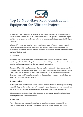 Top 10 Must-Have Road Construction Equipment for Efficient Projects