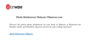Plastic Kitchenware Malaysia | Elianware.com