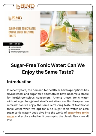 Sugar-Free Tonic Water Can We Enjoy the Same Taste