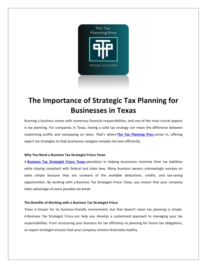 the importance of strategic tax planning