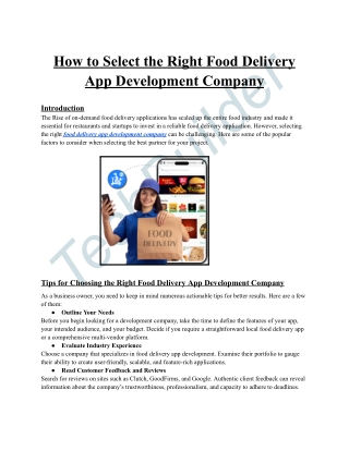 How to Select the Right Food Delivery App Development Company