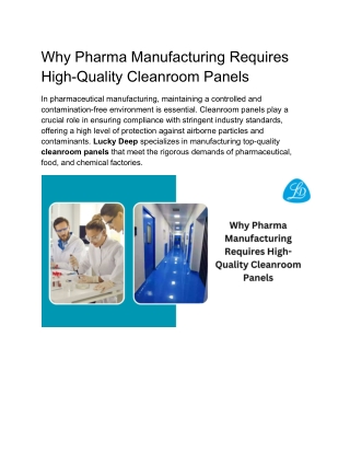 Why Pharma Manufacturing Requires High-Quality Cleanroom Panels