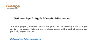 Bathroom Taps Fittings In Malaysia | Felice.com.my