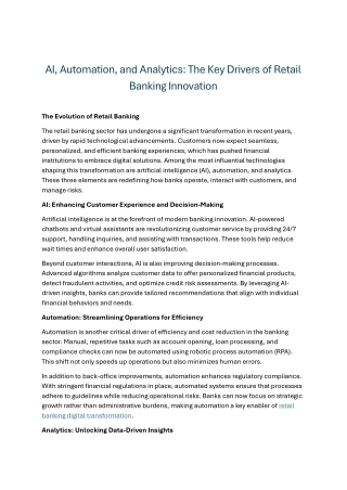 AI, Automation, and Analytics The Key Drivers of Retail Banking Innovation