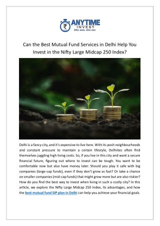 Can the Best Mutual Fund Services in Delhi Help You Invest in the Nifty Large Midcap 250 Index