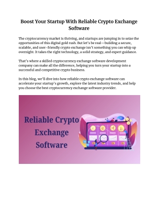 Boost Your Startup With Reliable Crypto Exchange Software