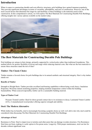 The Best Materials for Constructing Durable Pole Buildings