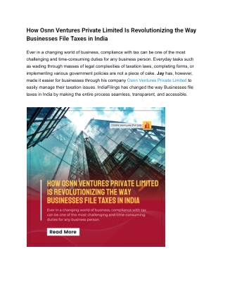 How Osnn Ventures Private Limited Is Revolutionizing the Way Businesses File Taxes in India