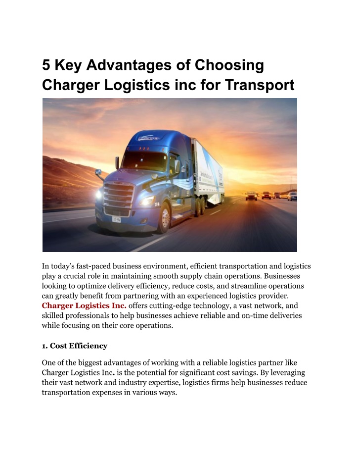 5 key advantages of choosing charger logistics