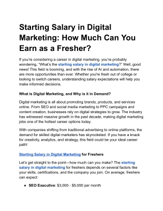 Starting Salary in Digital Marketing: How Much Can You Earn as a Fresher?