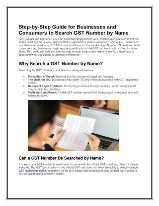 Step-by-Step Guide for Businesses and Consumers to Search GST Number by Name