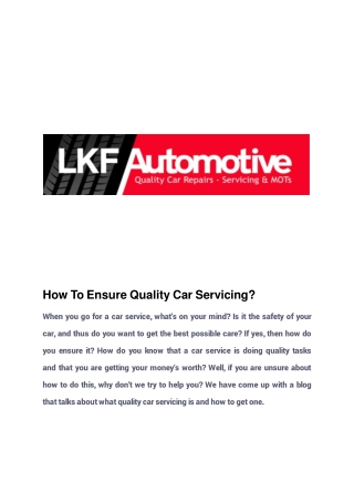 How To Ensure Quality Car Servicing?