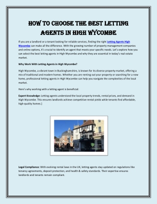 How to Choose the Best Letting Agents in High Wycombe