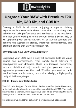 Upgrade Your BMW with Premium F20 Kit, G80 Kit, and G05 Kit
