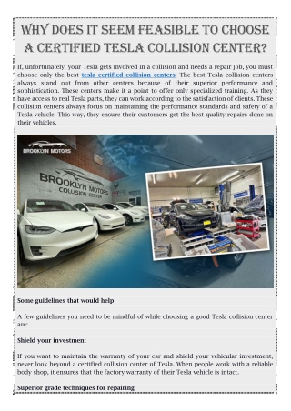 Why Does It Seem Feasible To Choose A Certified Tesla Collision Center?