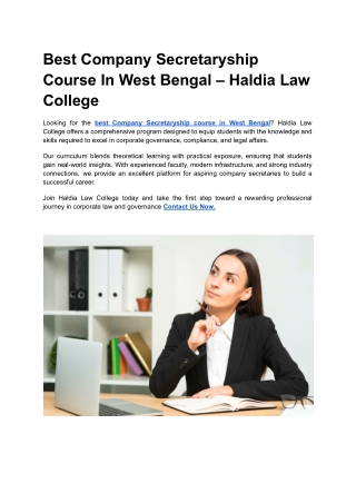 Best Company Secretaryship Course In West Bengal – Haldia Law College