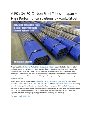 A192 SA192 Carbon Steel Tubes in Japan