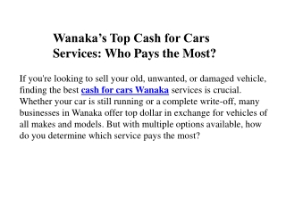 Wanaka’s Top Cash for Cars Services Who Pays the Most