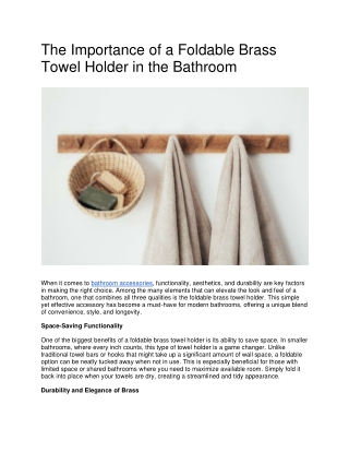 The Importance of a Foldable Brass Towel Holder in the Bathroom