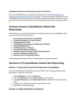 QuickBooks Outlook Is Not Responding_ Causes and Solutions