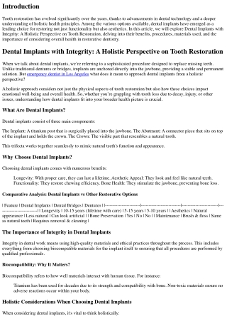 Dental Implants with Integrity: A Holistic Perspective on Tooth Restoration