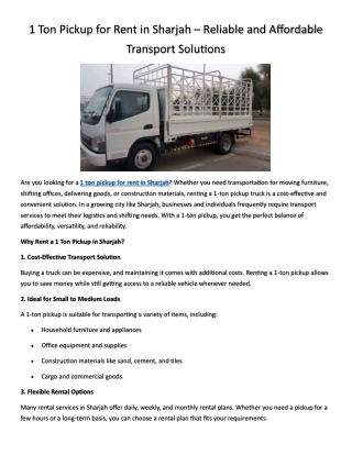 1 ton pickup for rent in sharjah reliable
