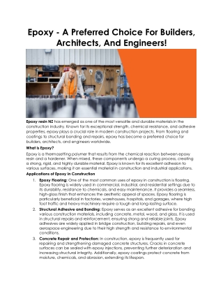 Epoxy - A Preferred Choice For Builders, Architects, And Engineers!