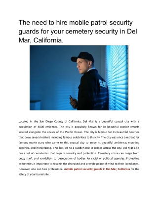 The need to hire mobile patrol security guards for your cemetery security in Del Mar, California