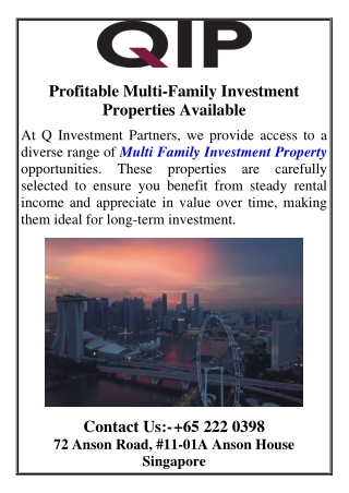 Profitable Multi-Family Investment Properties Available