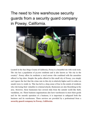 The need to hire warehouse security guards from a security guard company in Poway, California