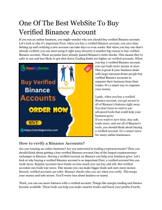 One Of The Best WebSite To Buy Verified Binance Account