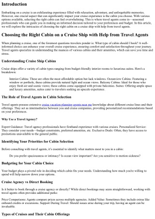 Choosing the Right Cabin on a Cruise Ship with Help from Travel Agents