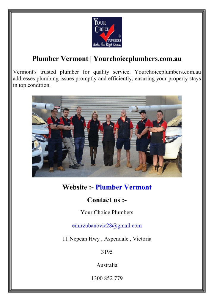 plumber vermont yourchoiceplumbers com au