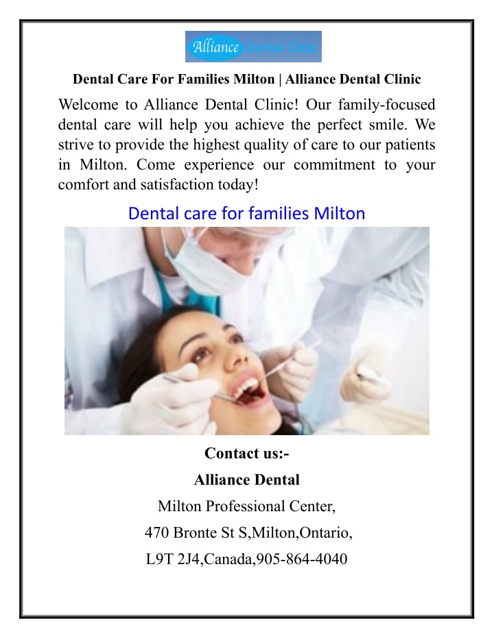 dental care for families milton alliance dental