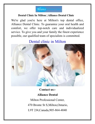 Dental Clinic In Milton  Alliance Dental Clinic