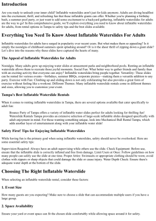 “Everything You Need To Know About Inflatable Waterslides For Adults”