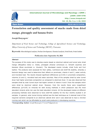 Formulation and quality assessment of snacks made from dried mango, pineapple
