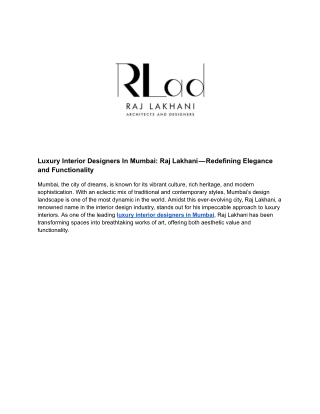 Luxury Interior Designers In Mumbai- Rlad