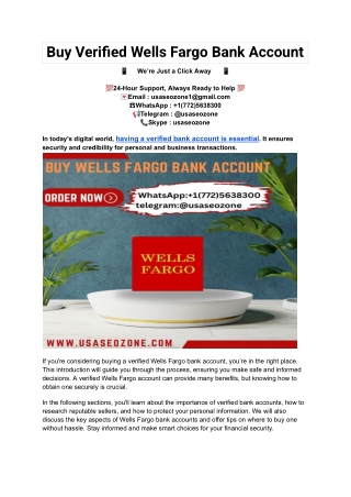 Buy Verified Wells Fargo Bank Account