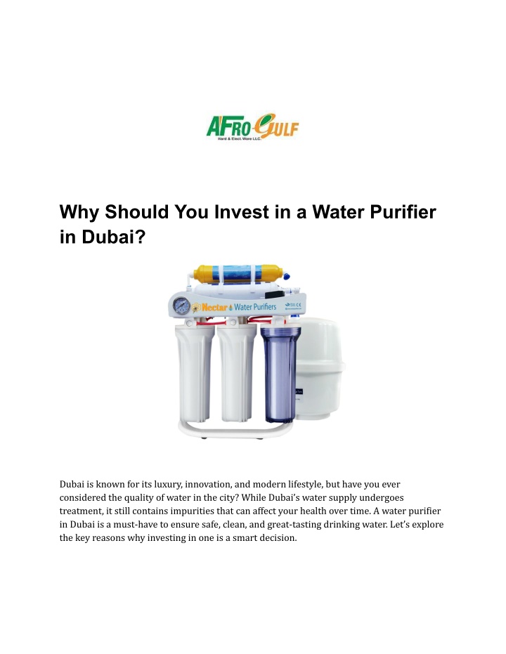 why should you invest in a water purifier in dubai