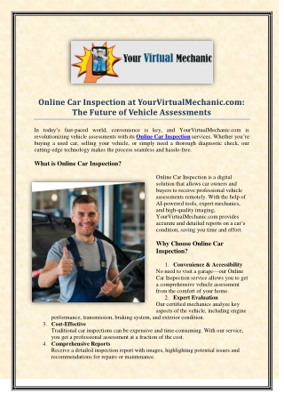 online car inspection at yourvirtualmechanic